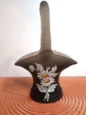 Vintage Westmoreland Brown Mist Daisy Glass Basket